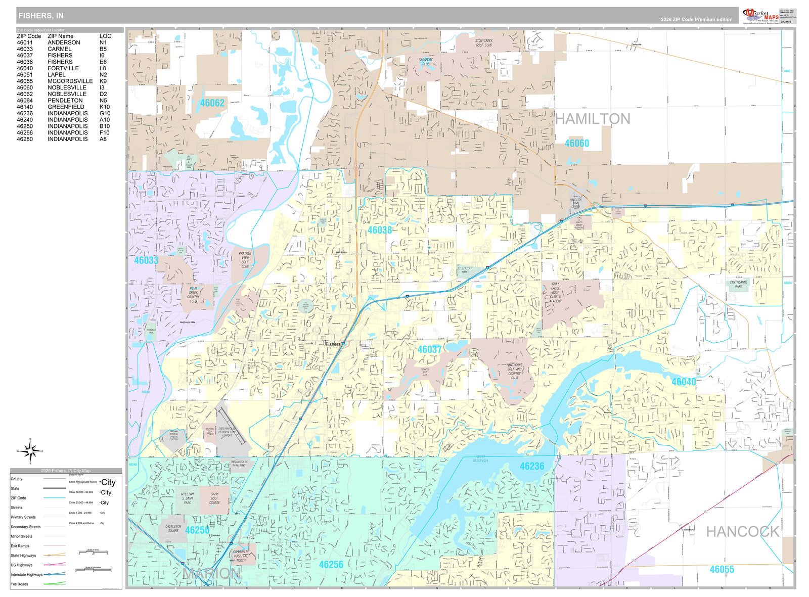 Premium Style Wall Map of Fishers, IN