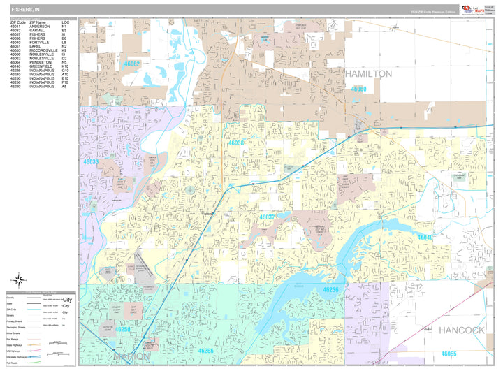 Premium Style Wall Map of Fishers, IN