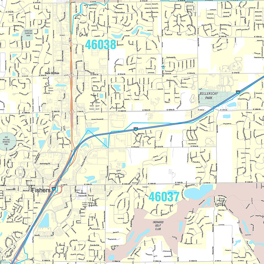 Premium Style Wall Map of Fishers, IN