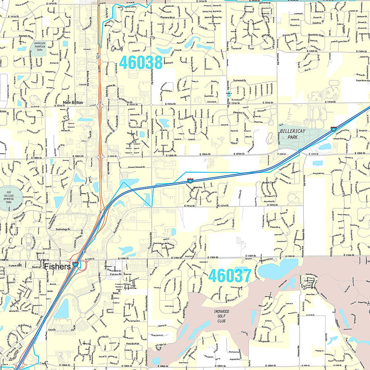 Premium Style Wall Map of Fishers, IN