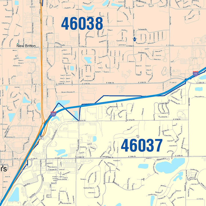 Color Cast Wall Map of Fishers, IN