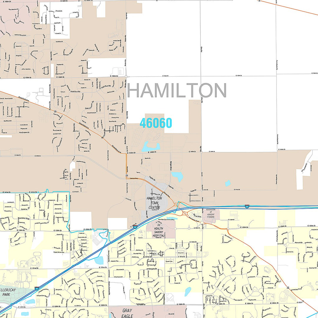 Premium Style Wall Map of Fishers, IN