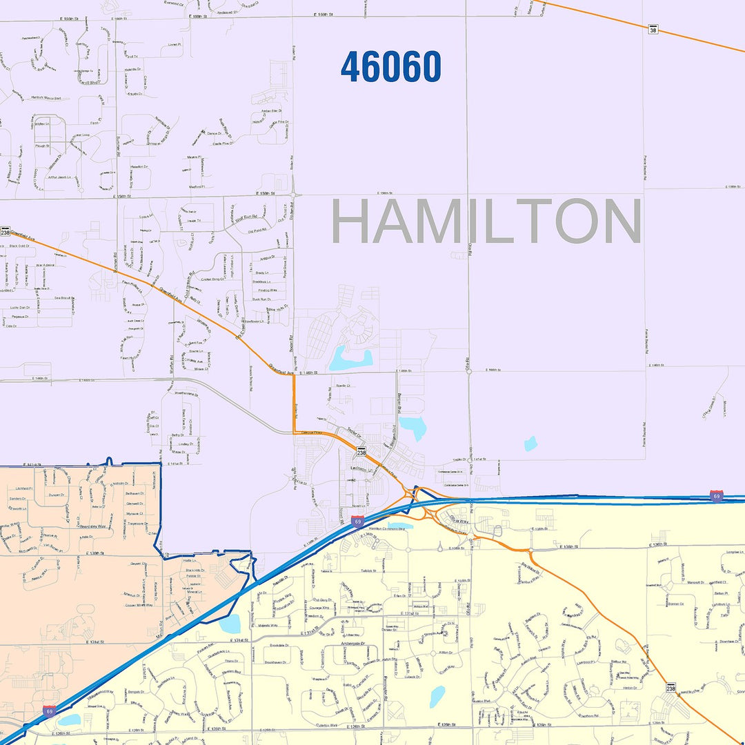 Color Cast Wall Map of Fishers, IN