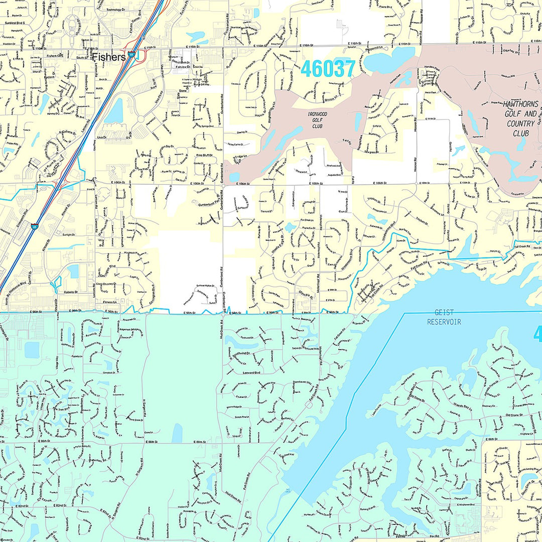 Premium Style Wall Map of Fishers, IN