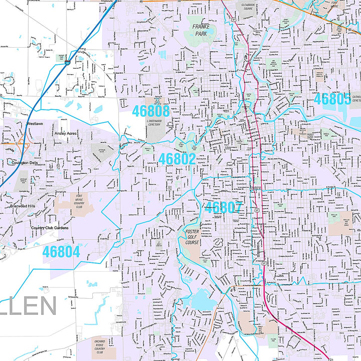 Premium Style Wall Map of Fort Wayne IN.