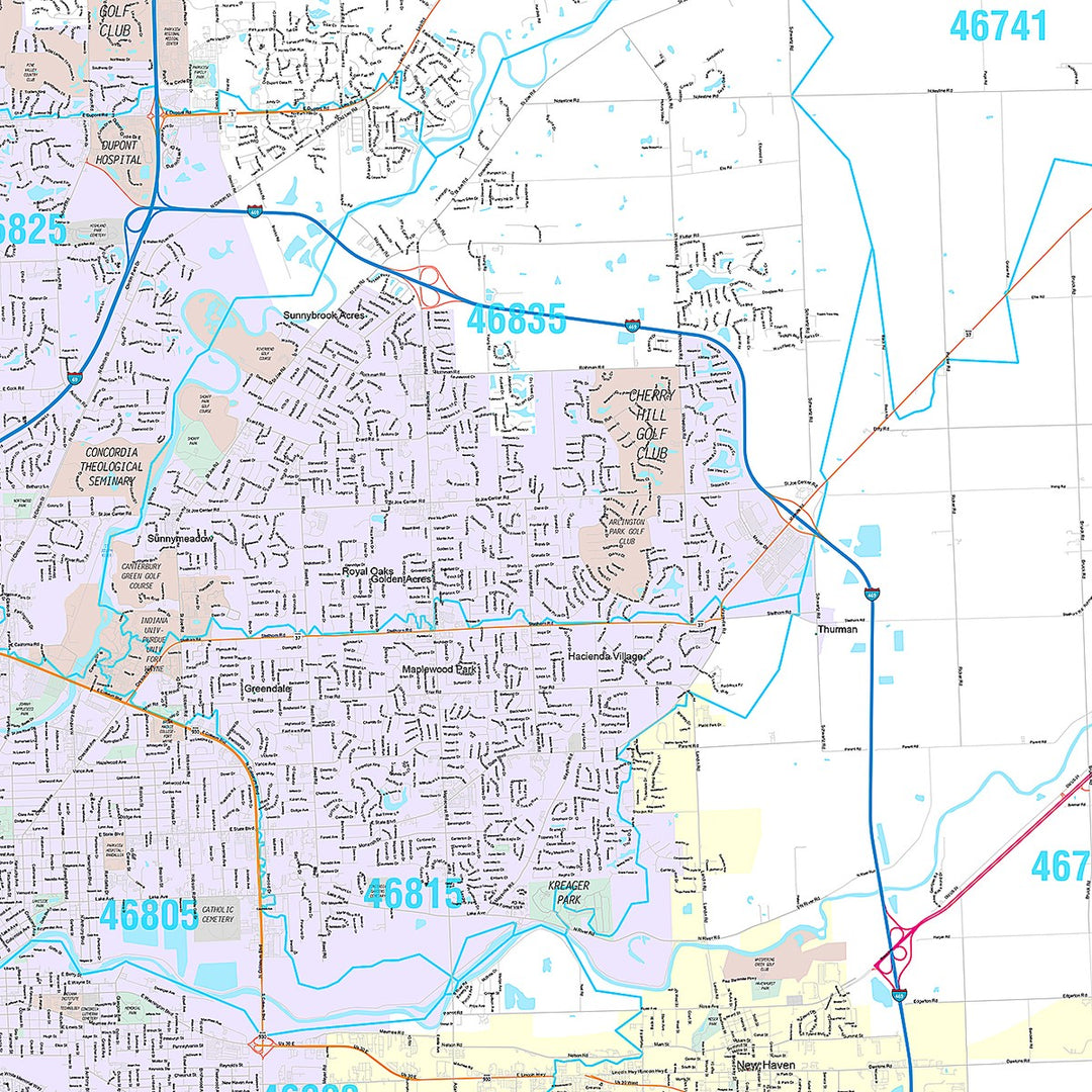 Premium Style Wall Map of Fort Wayne IN.
