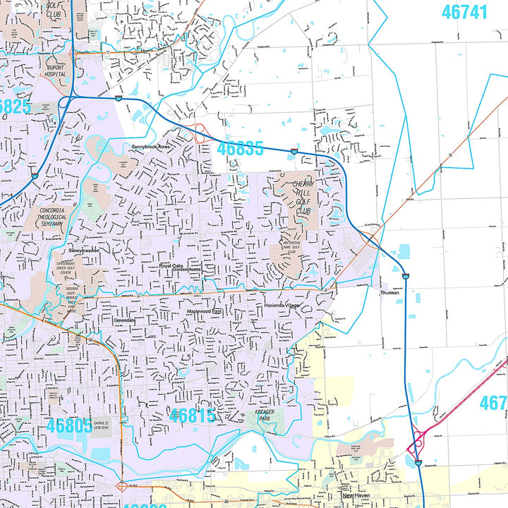 Premium Style Wall Map of Fort Wayne IN.
