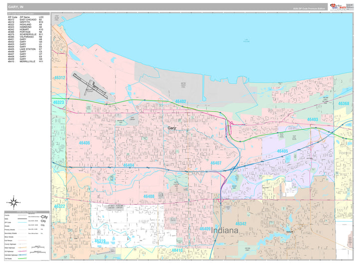 Premium Style Wall Map of Gary, IN