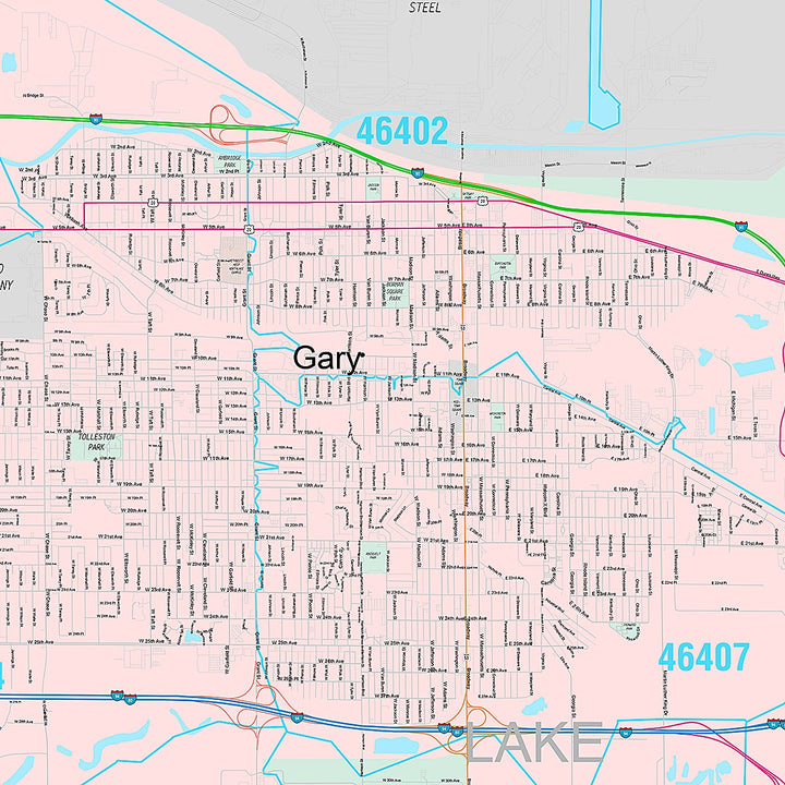 Premium Style Wall Map of Gary, IN