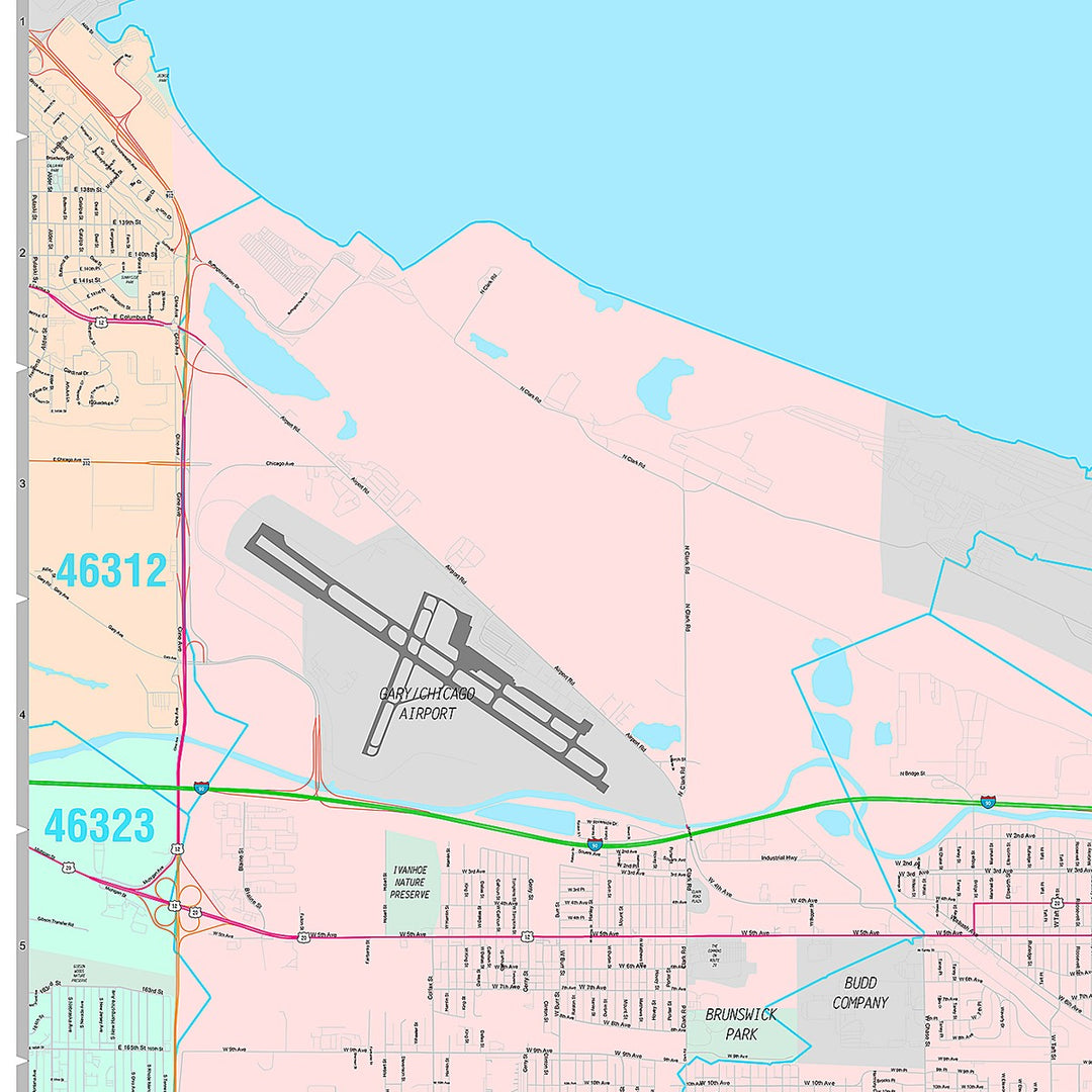 Premium Style Wall Map of Gary, IN