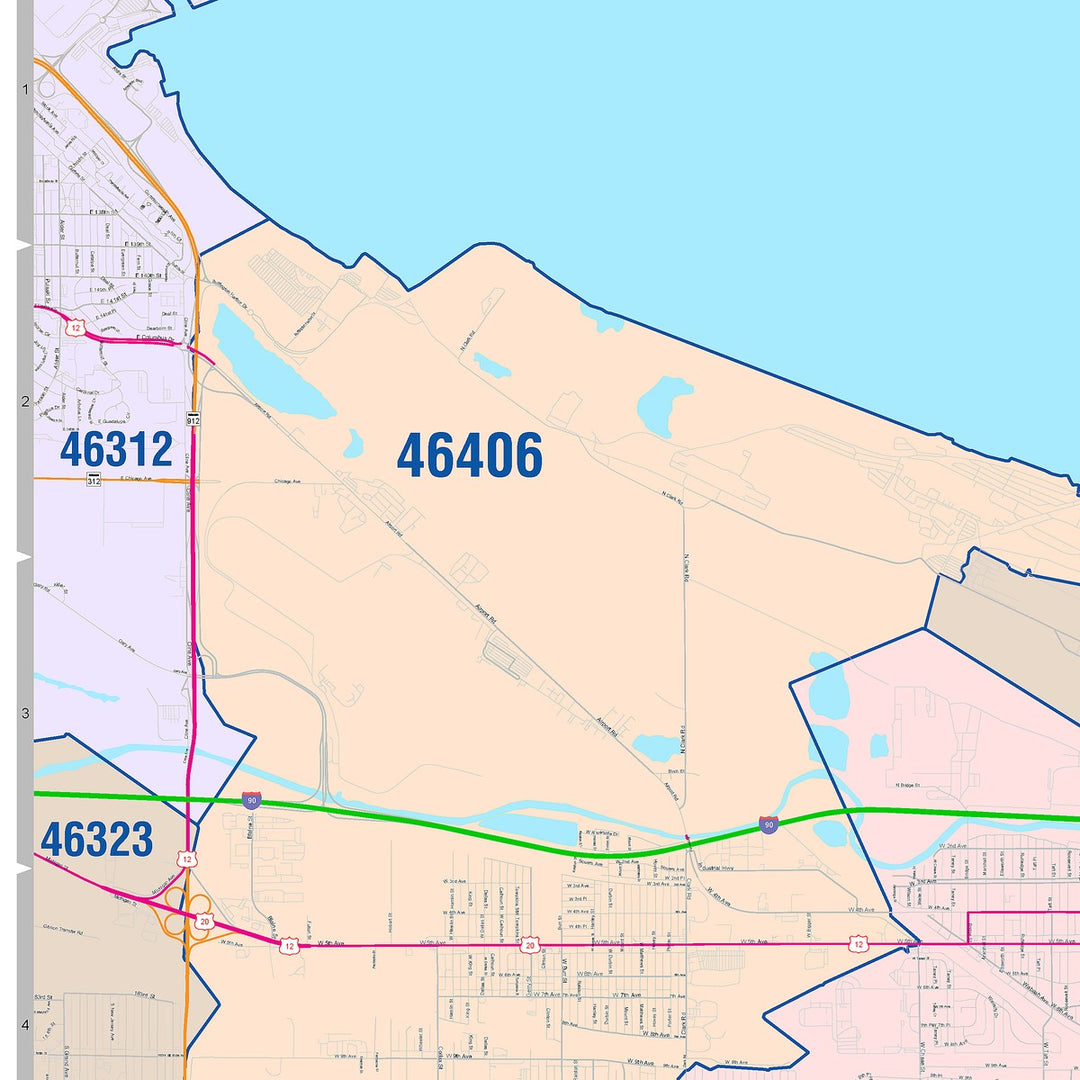 Color Cast Wall Map of Gary, IN