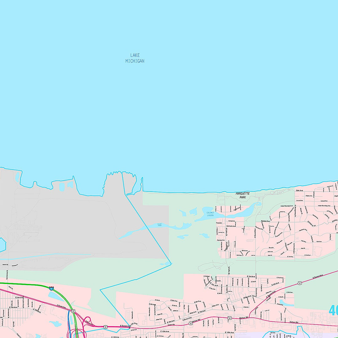 Premium Style Wall Map of Gary, IN