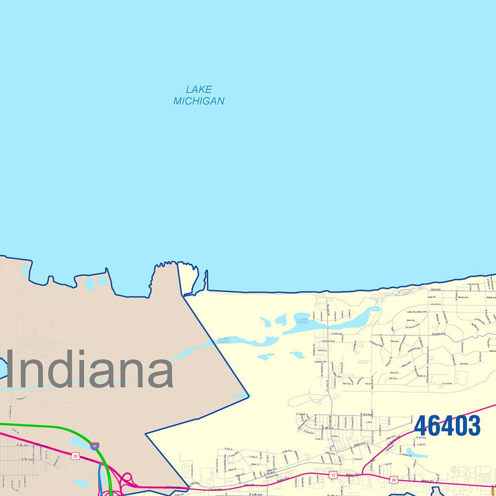 Color Cast Wall Map of Gary, IN