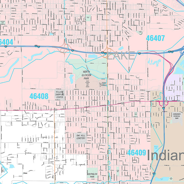 Premium Style Wall Map of Gary, IN
