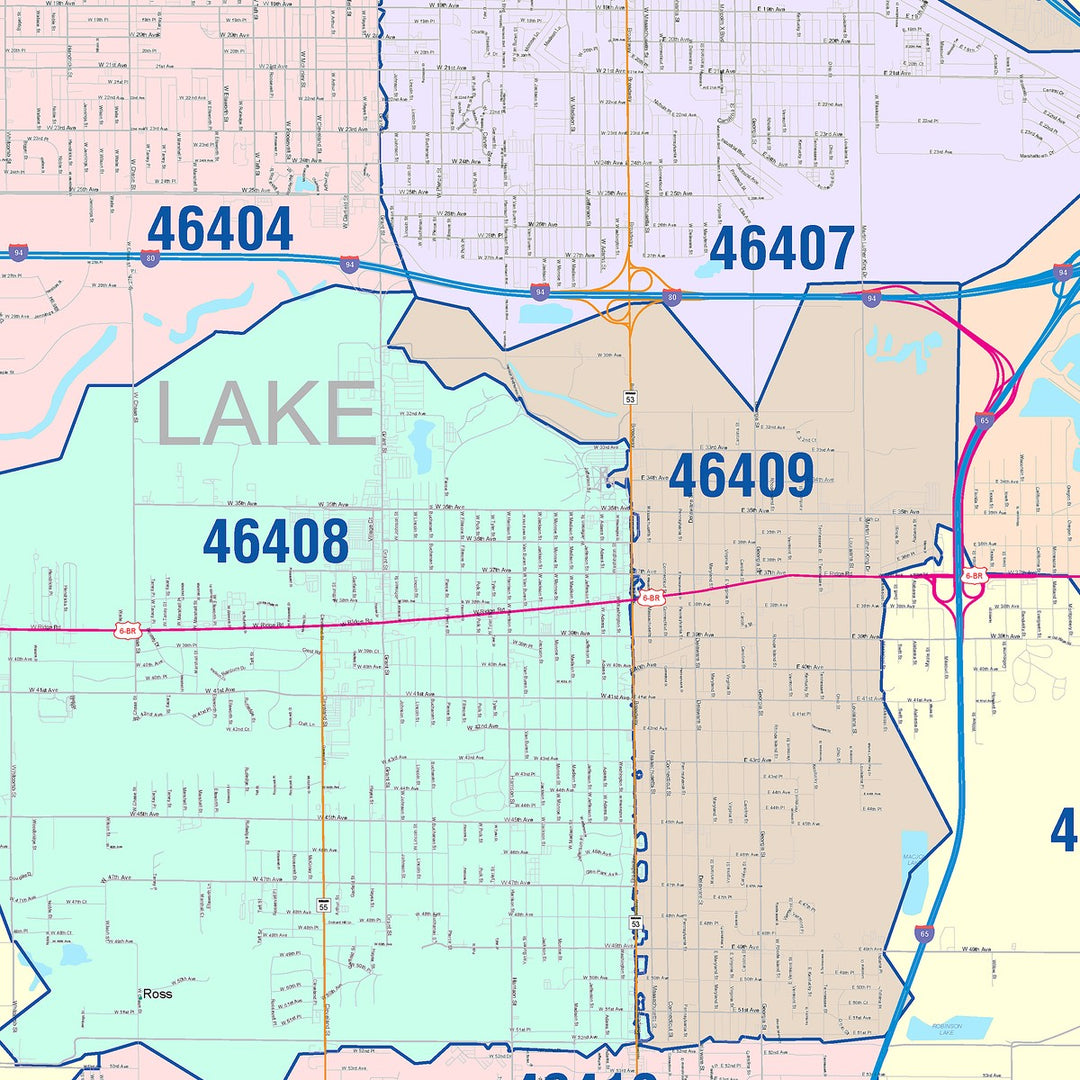 Color Cast Wall Map of Gary, IN