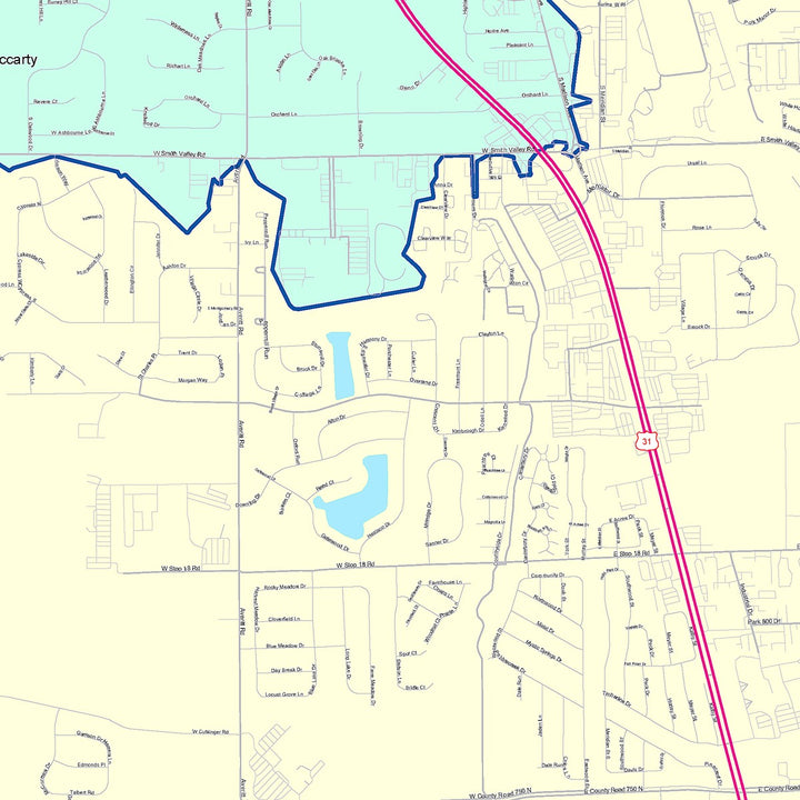 Color Cast Wall Map of Greenwood, IN