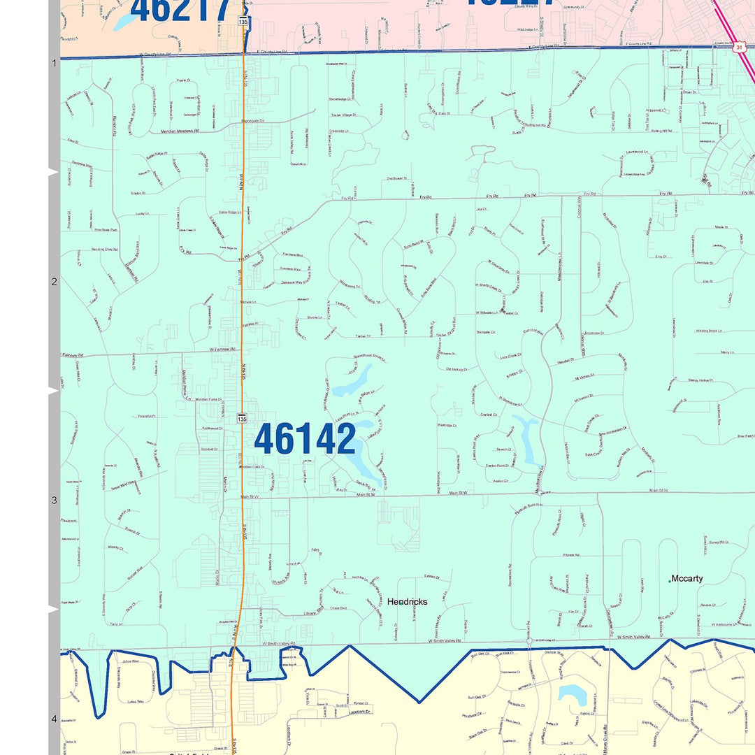 Color Cast Wall Map of Greenwood, IN