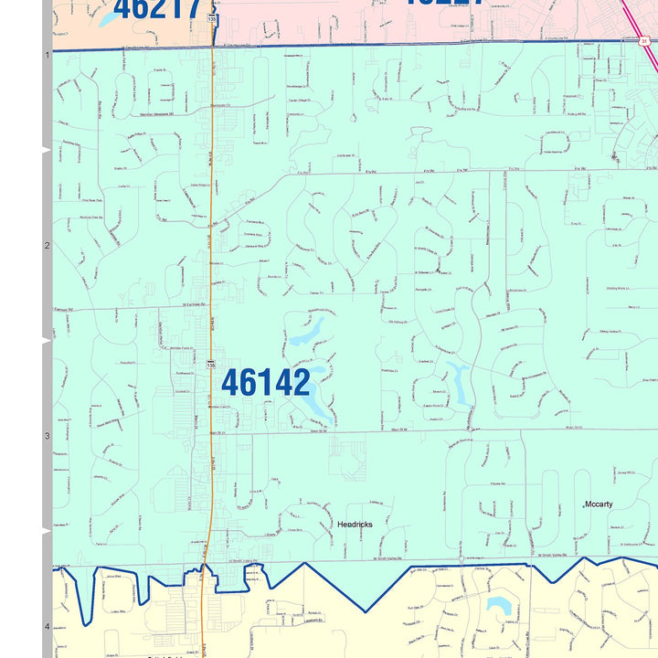 Color Cast Wall Map of Greenwood, IN