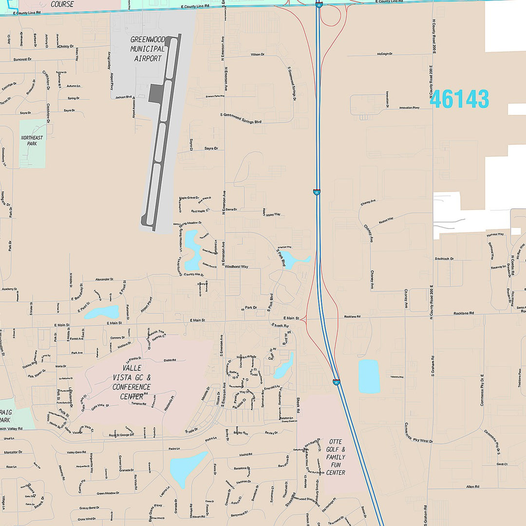 Premium Style Wall Map of Greenwood, IN