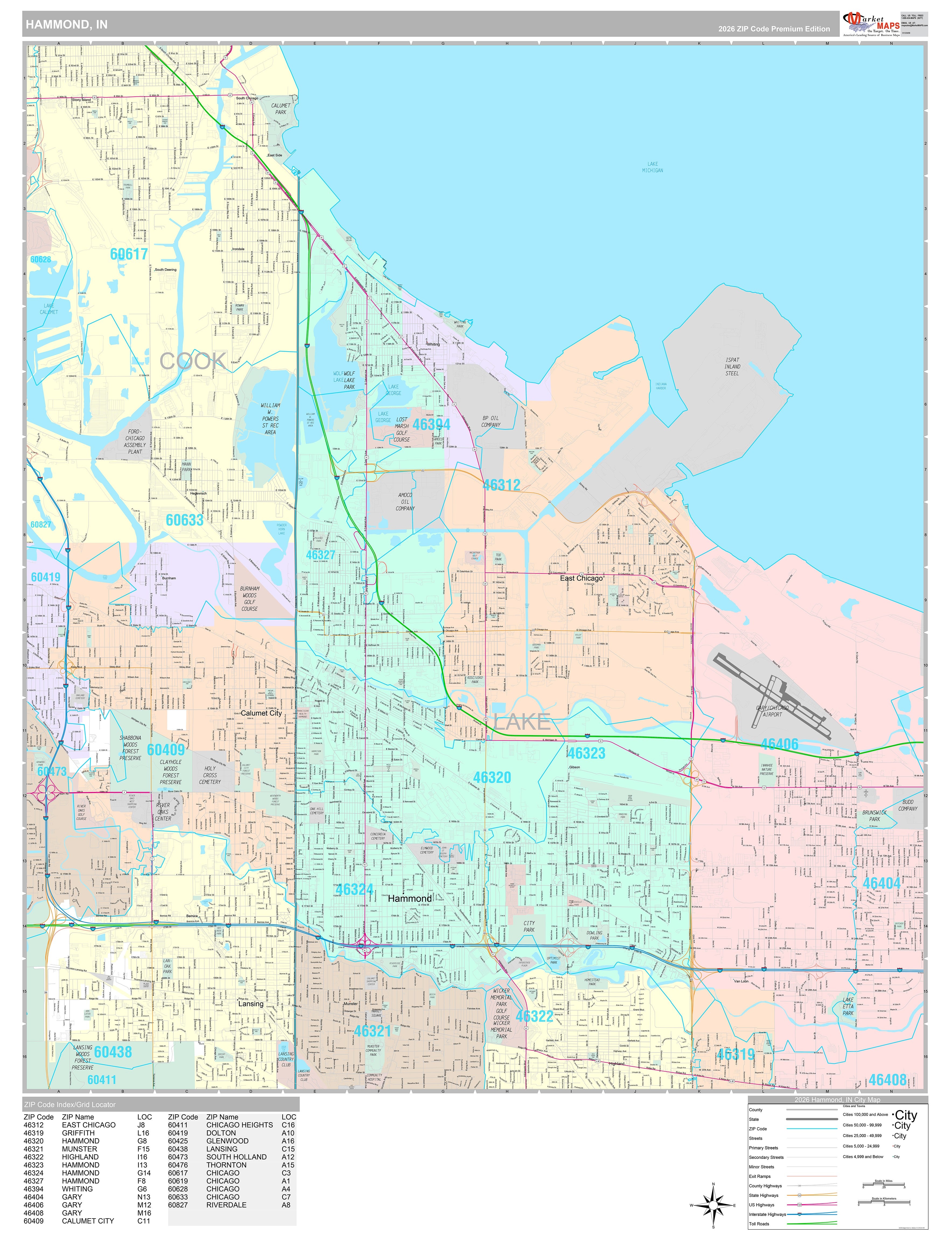 Hammonds Rocks Maps Premium Style Wall Map of Hammond, IN – American Map Store
