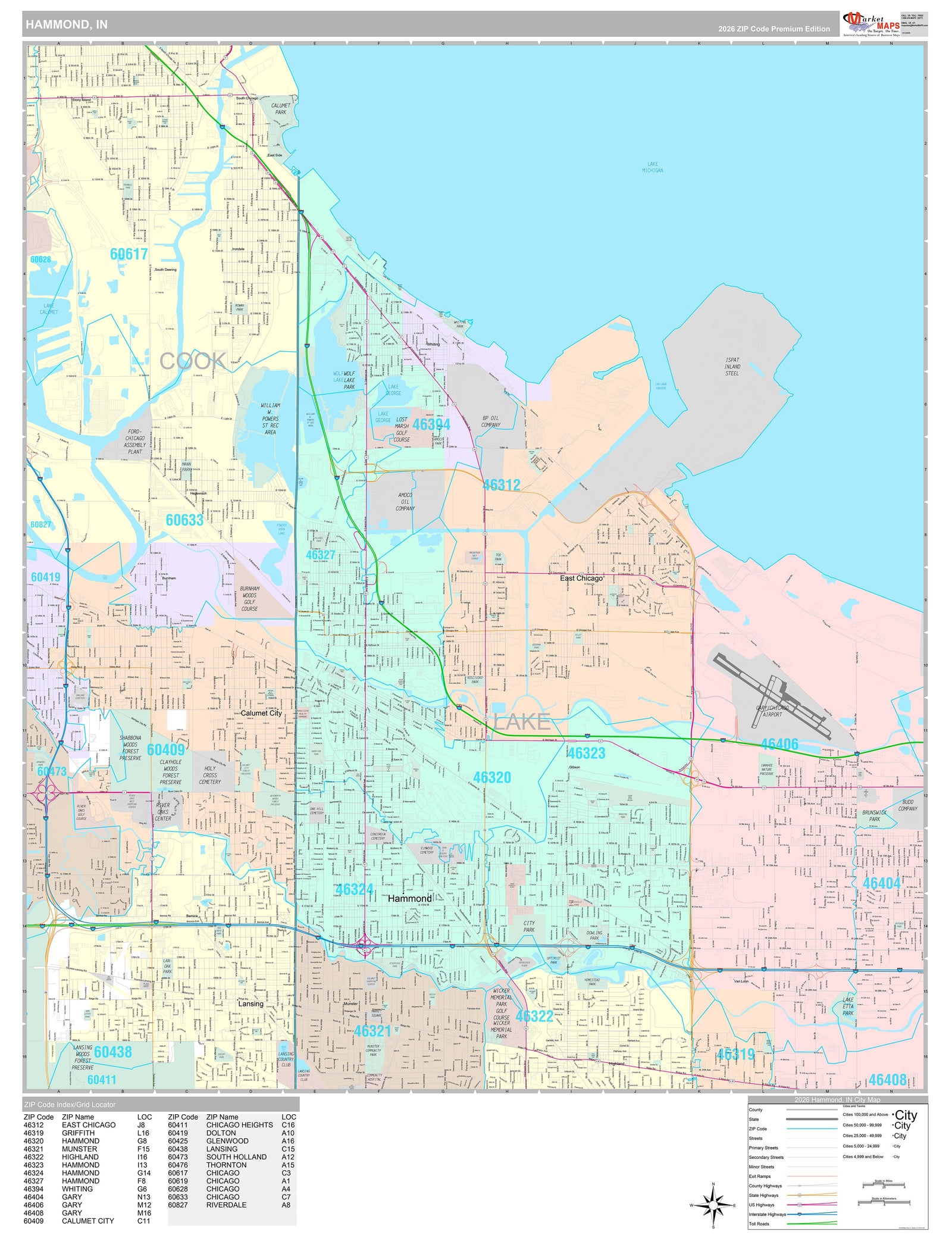 Premium Style Wall Map of Hammond, IN