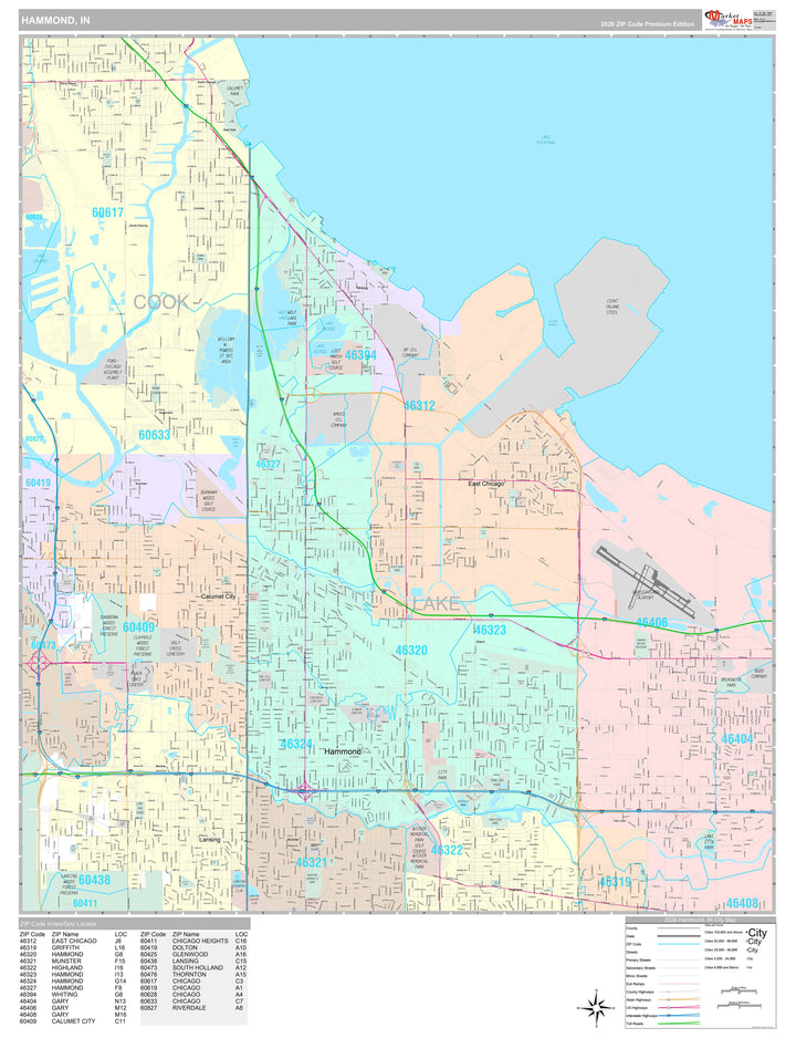 Premium Style Wall Map of Hammond, IN