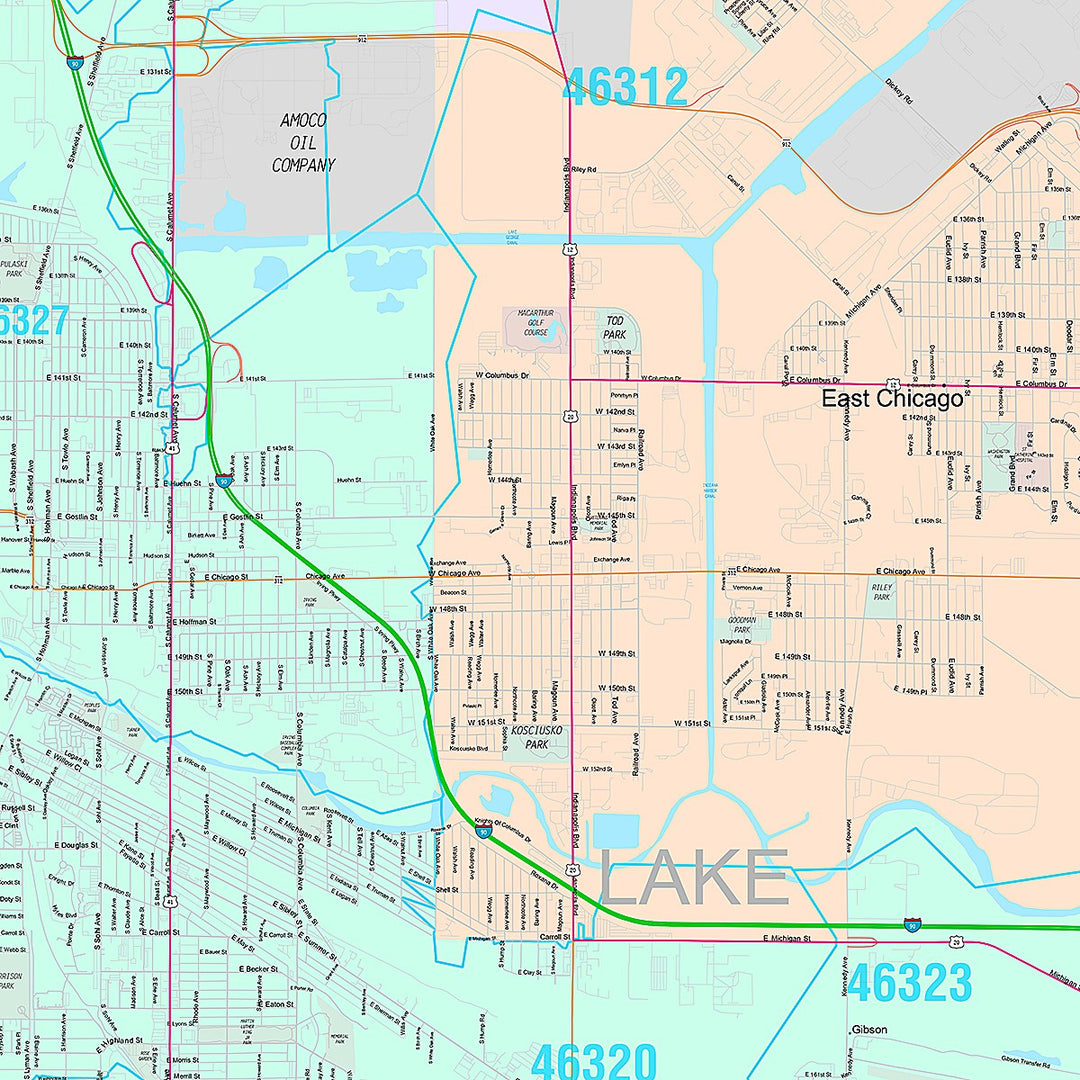 Premium Style Wall Map of Hammond, IN