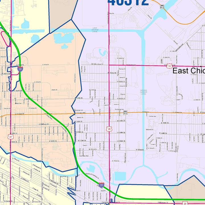 Color Cast Wall Map of Hammond, IN
