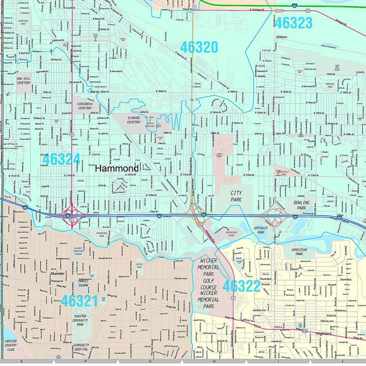 Premium Style Wall Map of Hammond, IN