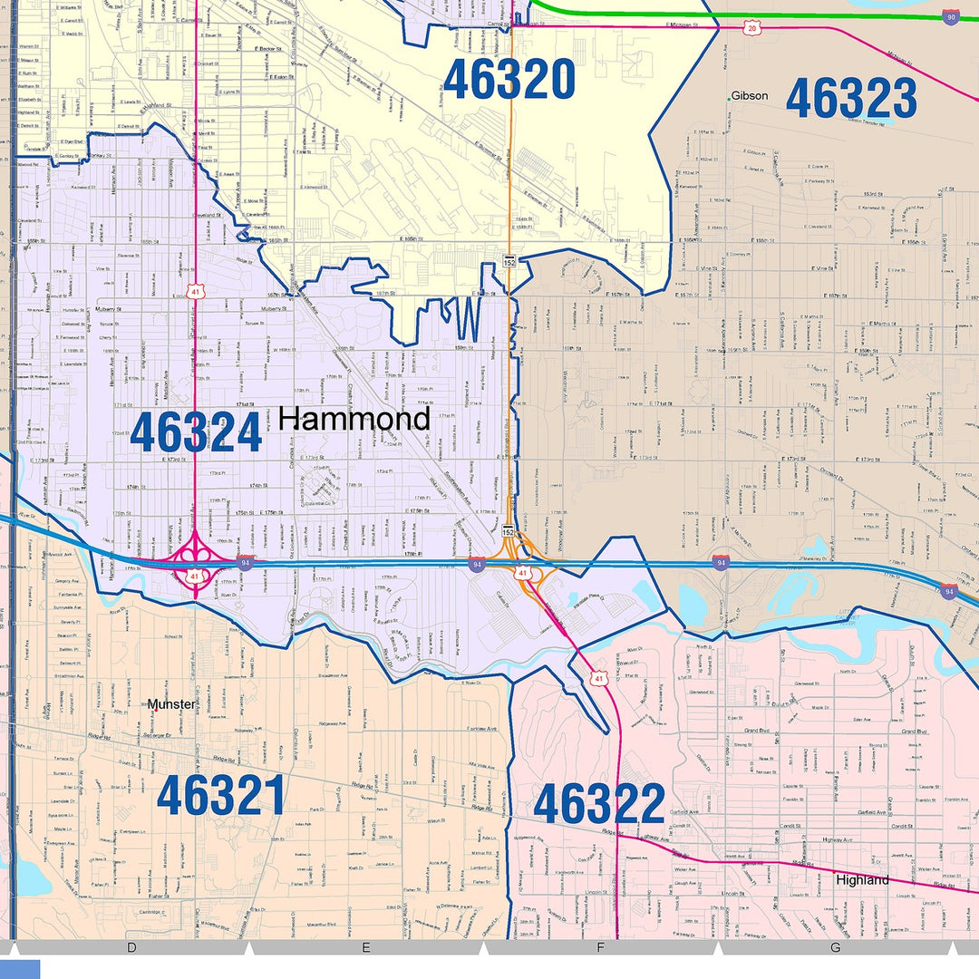Color Cast Wall Map of Hammond, IN