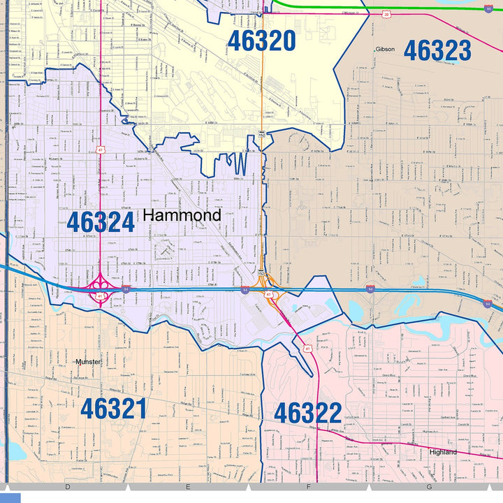 Color Cast Wall Map of Hammond, IN