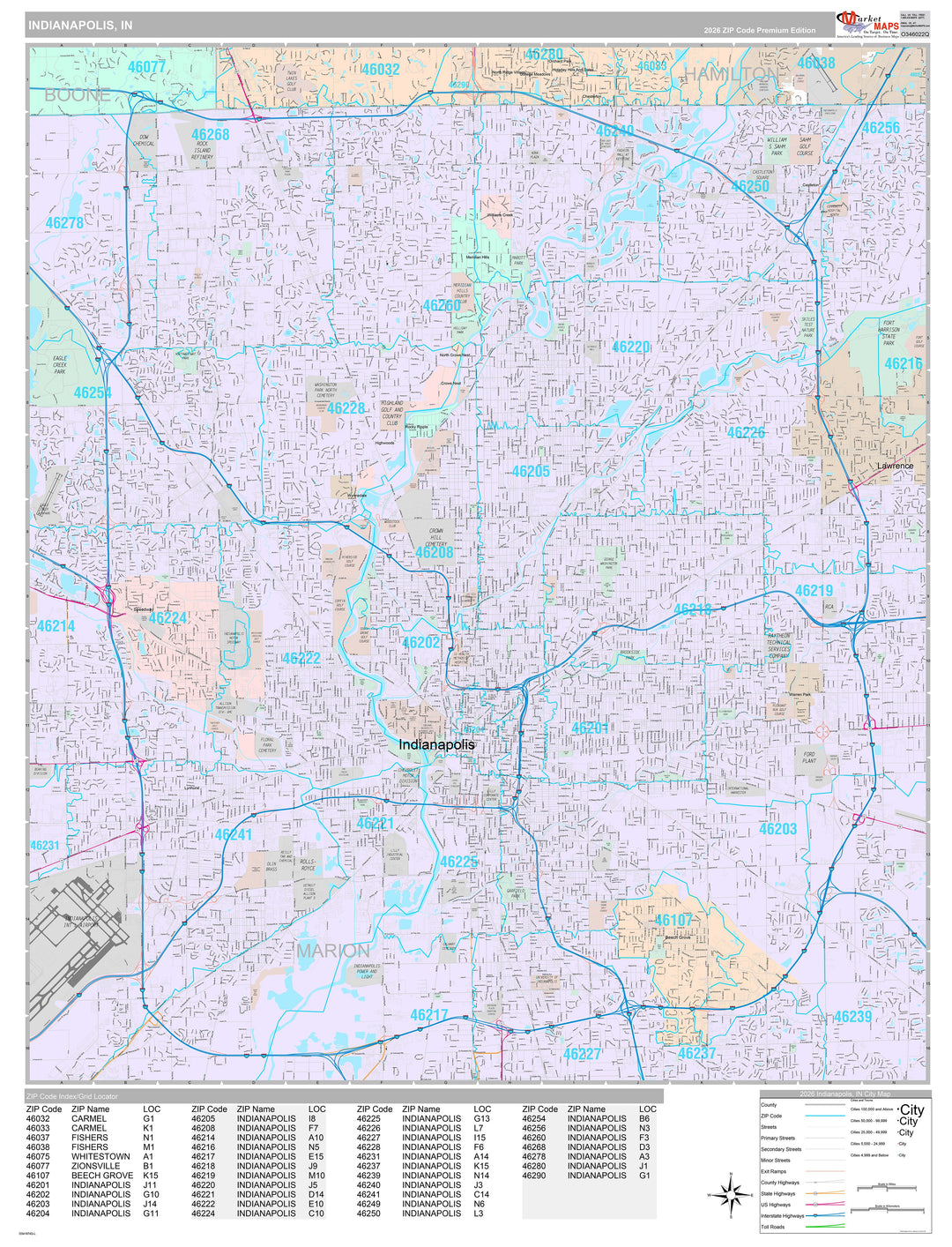 Premium Style Wall Map of Indianapolis IN.