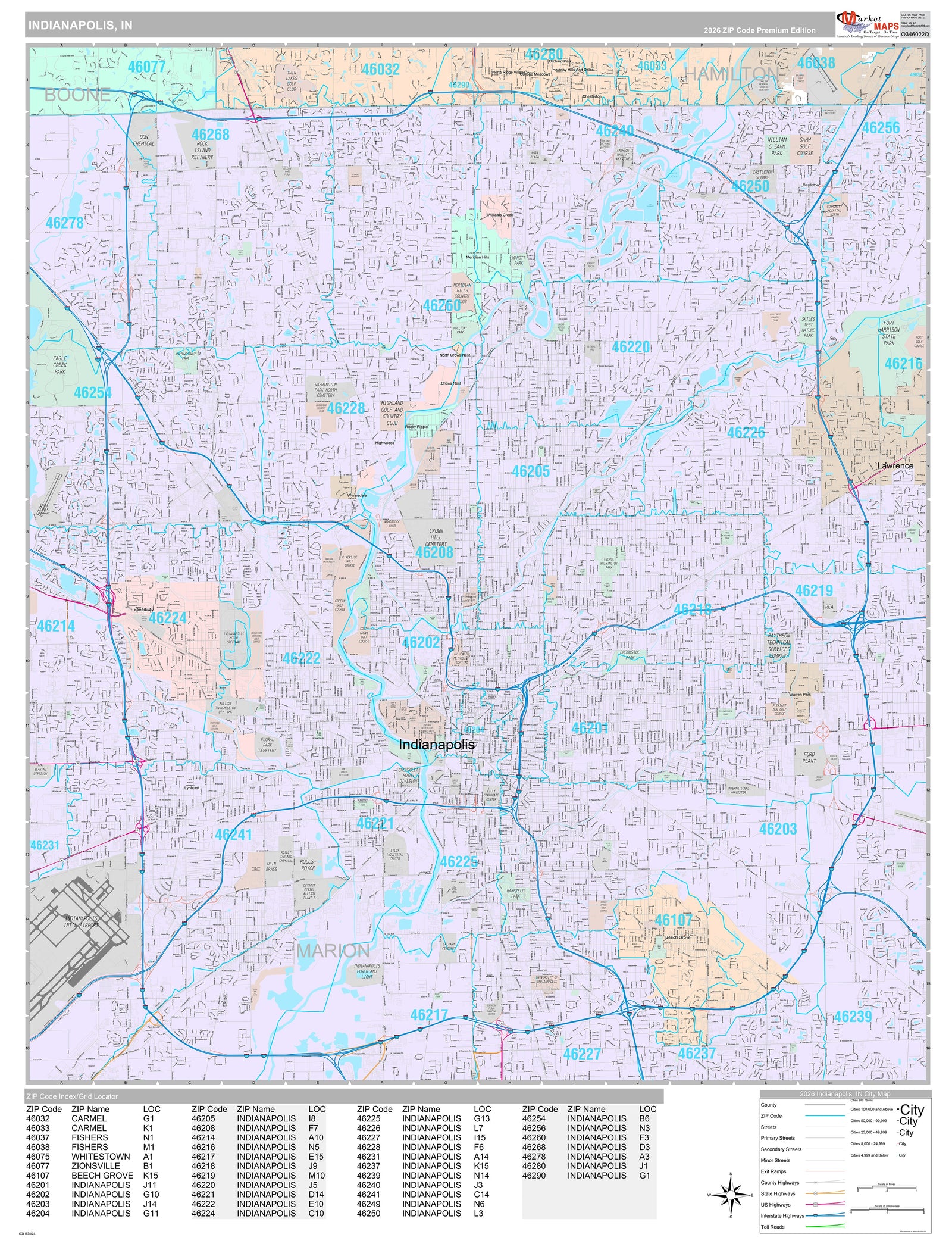 Premium Style Wall Map of Indianapolis IN.