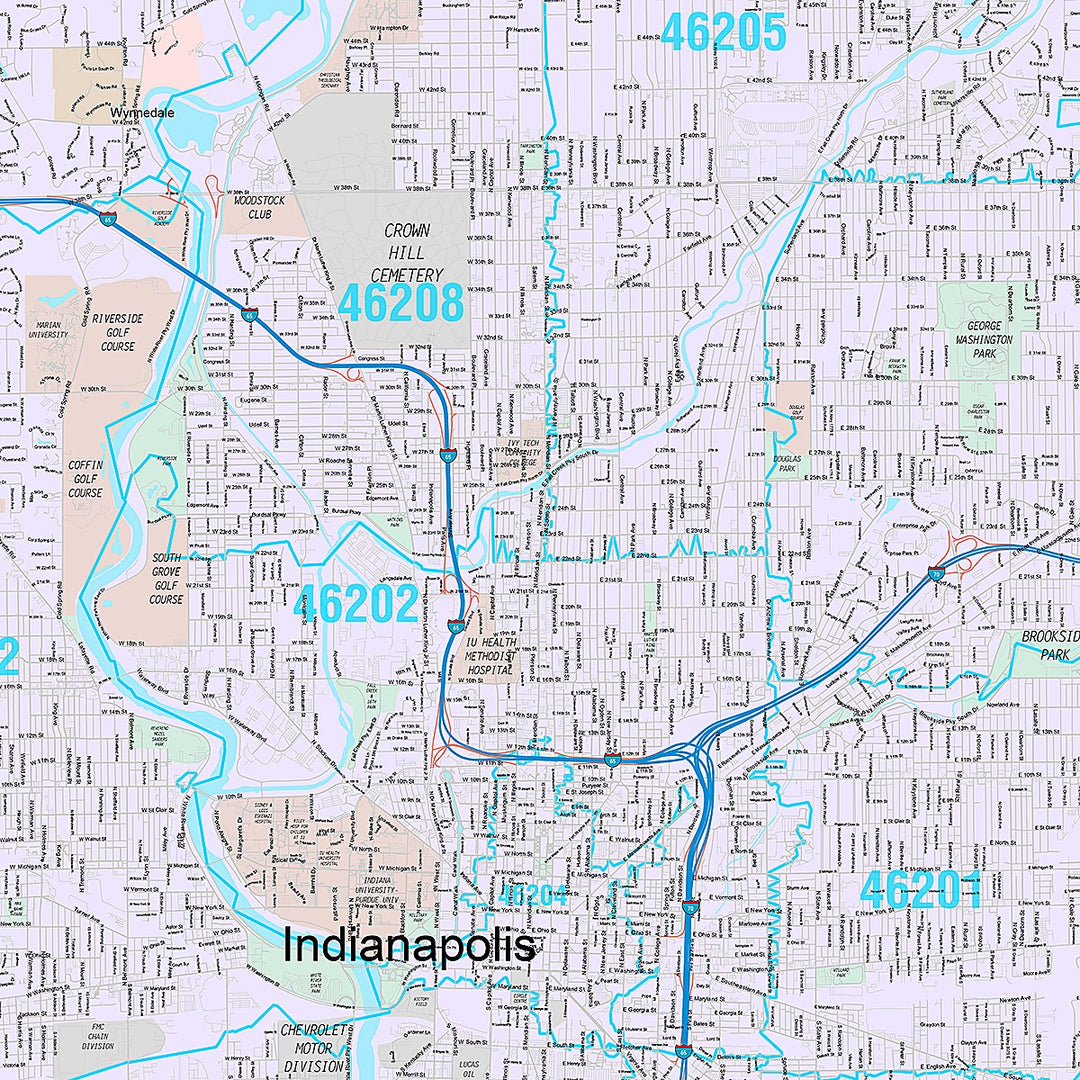 Premium Style Wall Map of Indianapolis IN.