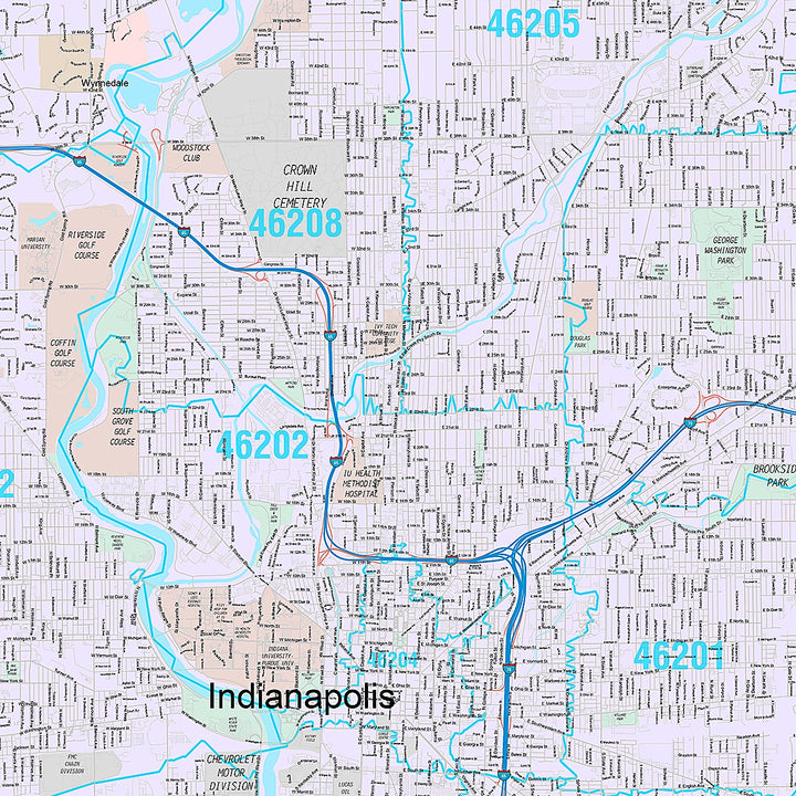Premium Style Wall Map of Indianapolis IN.