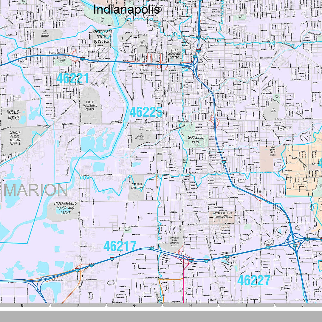 Premium Style Wall Map of Indianapolis IN.