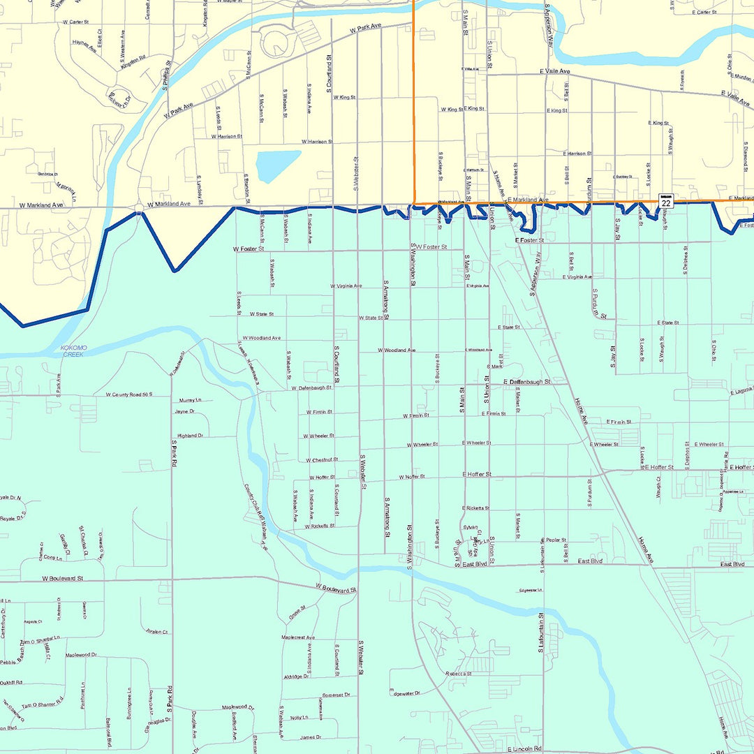 Color Cast Wall Map of Kokomo, IN