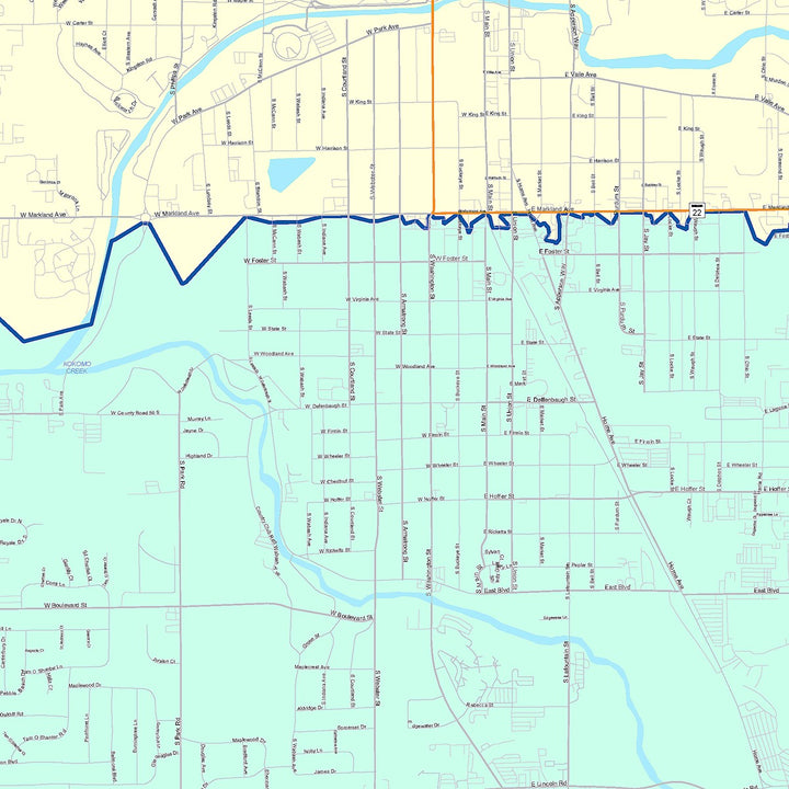 Color Cast Wall Map of Kokomo, IN