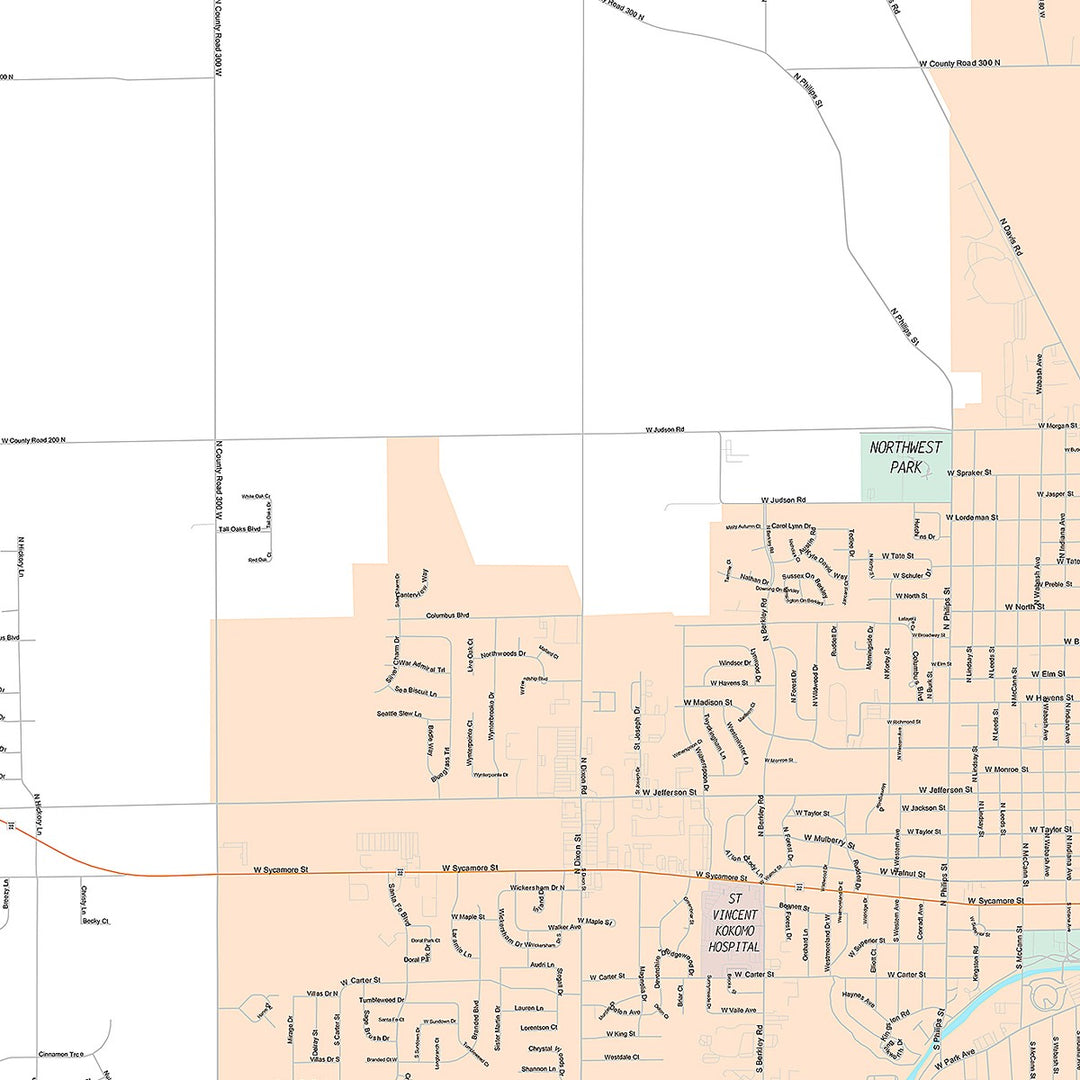 Premium Style Wall Map of Kokomo, IN
