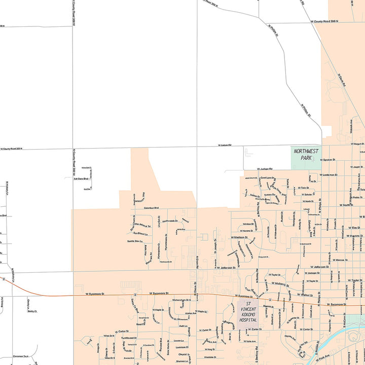 Premium Style Wall Map of Kokomo, IN