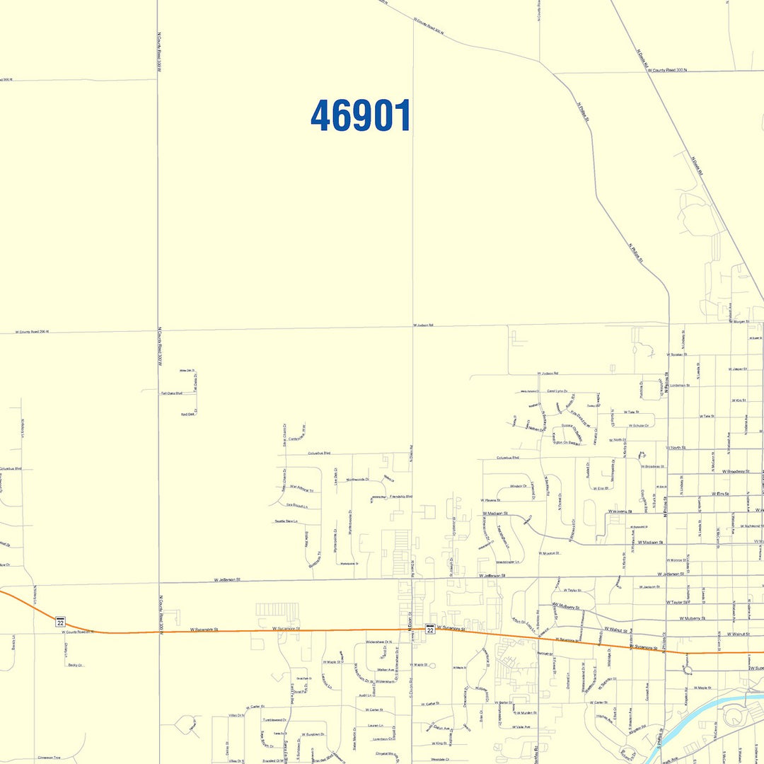 Color Cast Wall Map of Kokomo, IN