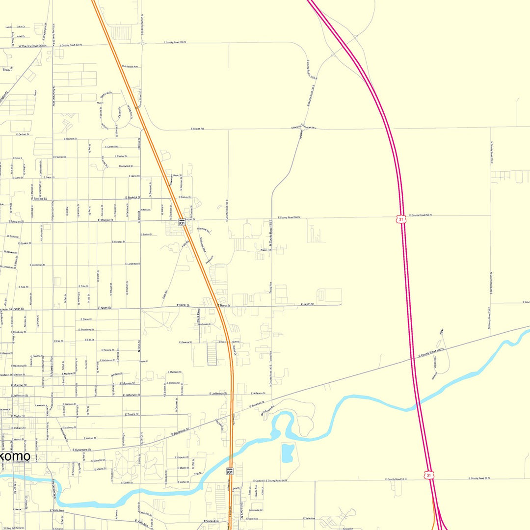Color Cast Wall Map of Kokomo, IN