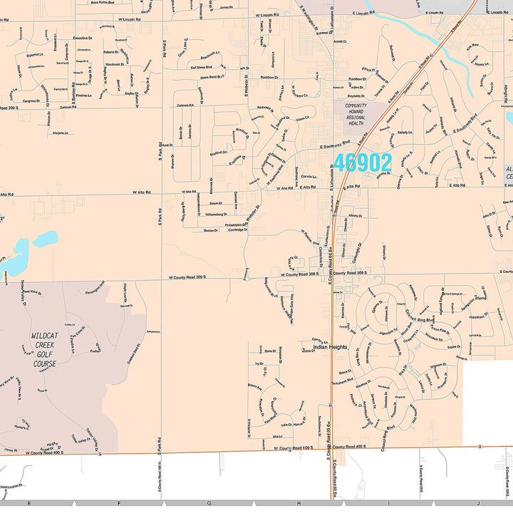 Premium Style Wall Map of Kokomo, IN