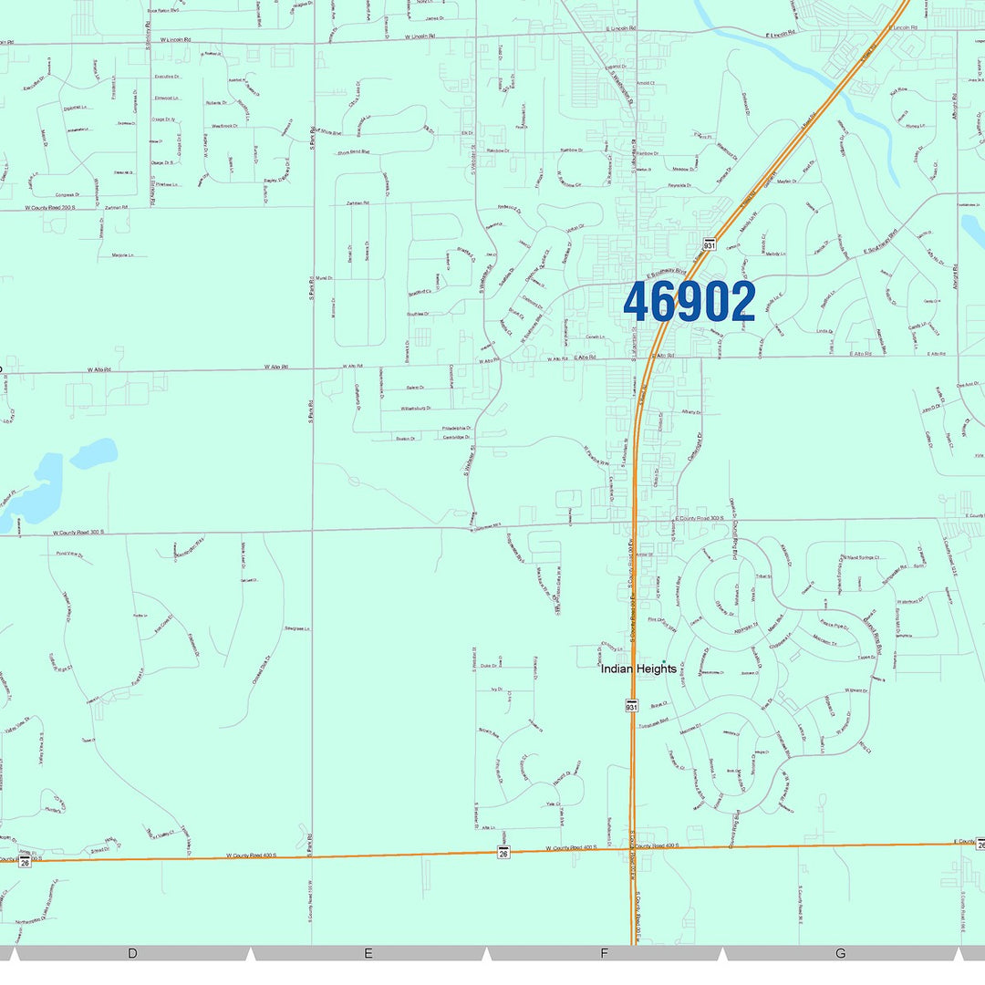 Color Cast Wall Map of Kokomo, IN