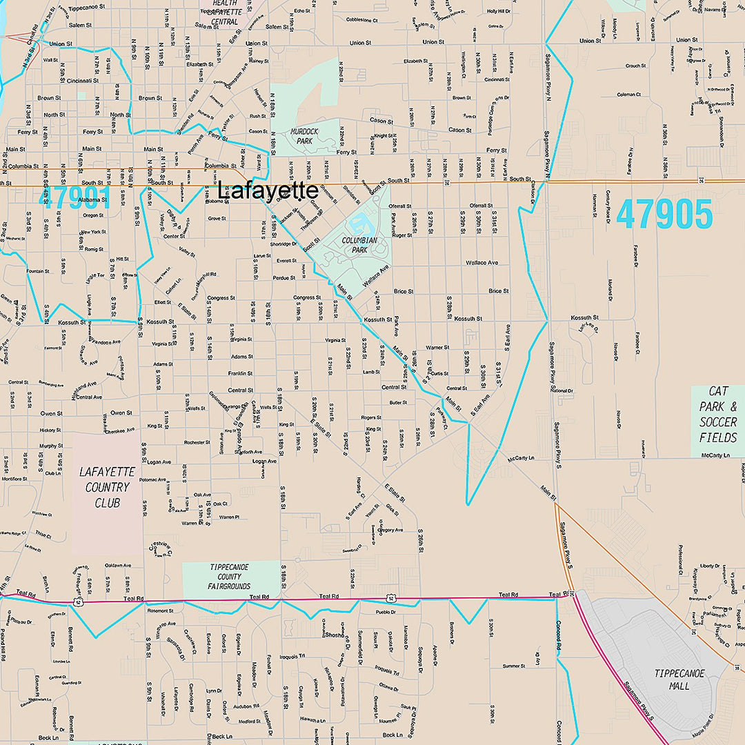 Premium Style Wall Map of Lafayette, IN