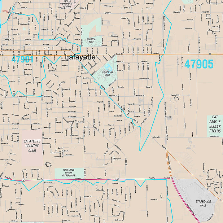 Premium Style Wall Map of Lafayette, IN