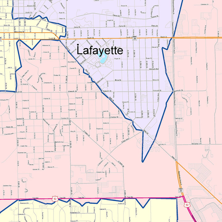 Color Cast Wall Map of Lafayette, IN