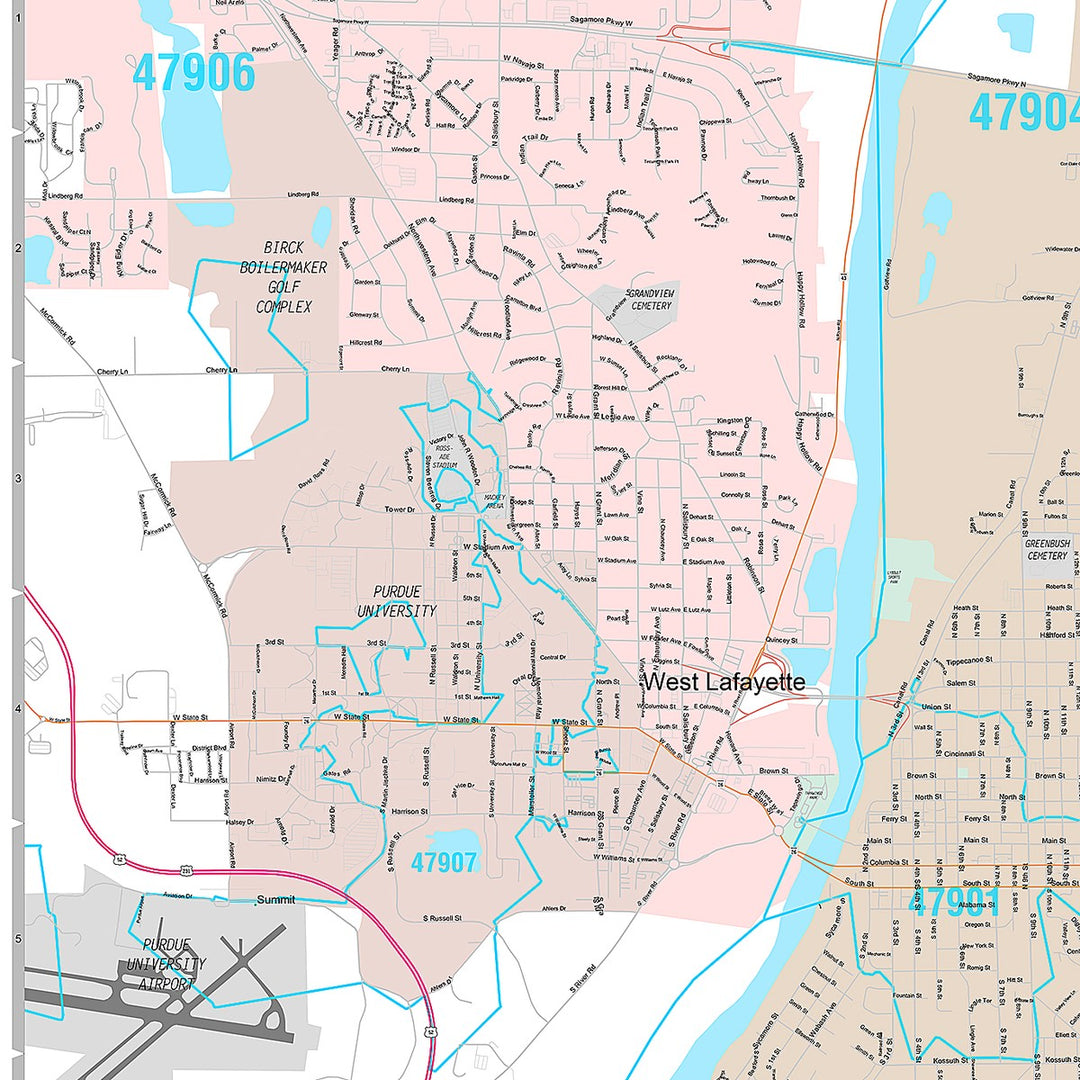 Premium Style Wall Map of Lafayette, IN