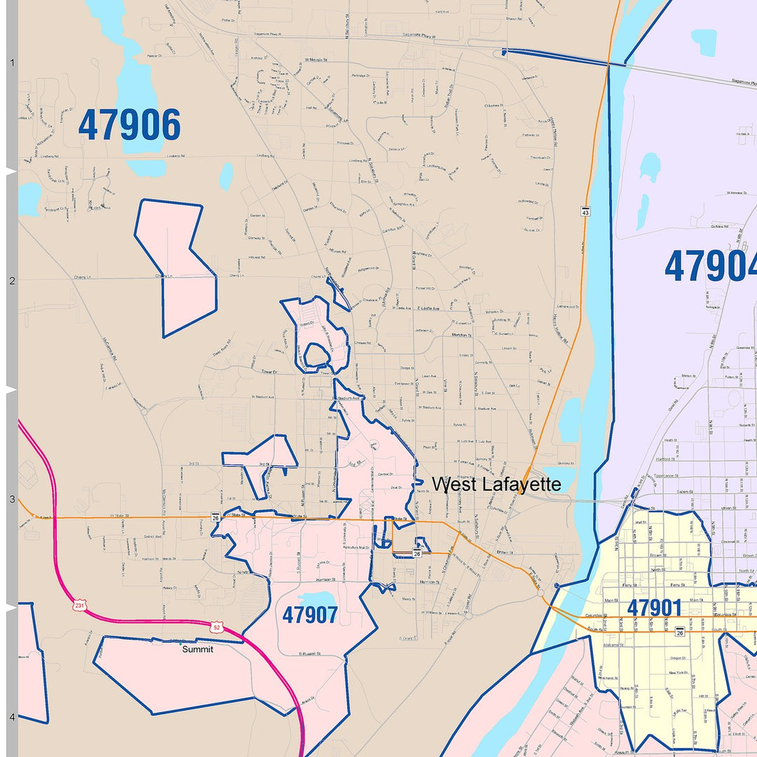 Color Cast Wall Map of Lafayette, IN