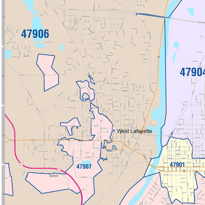 Color Cast Wall Map of Lafayette, IN
